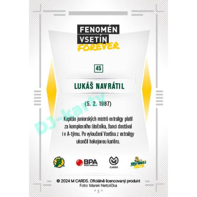 2024 Chance Liga Fenomén Vsetín Forever #45 Lukáš Navrátil